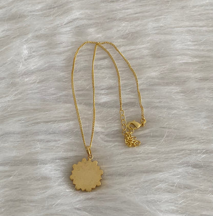 Gold tone navarathna flower kundan jadau chain with pendant dj-54503