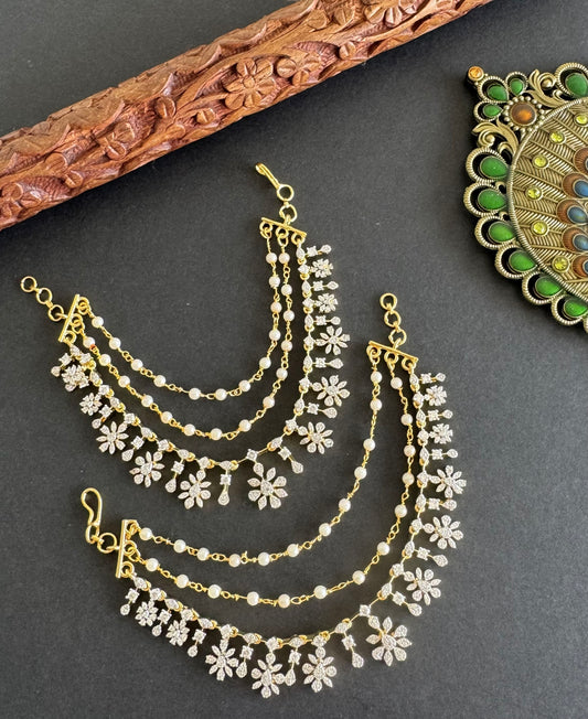 Two tone cz white stone multi layered ear side chain dj-52052