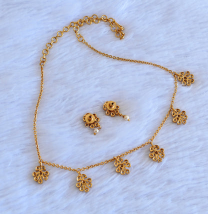 Antique gold tone cz white flower necklace set dj-52728