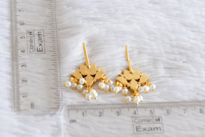 Gold tone pink-green kundan jadau lotus bugadi earrings dj-52469