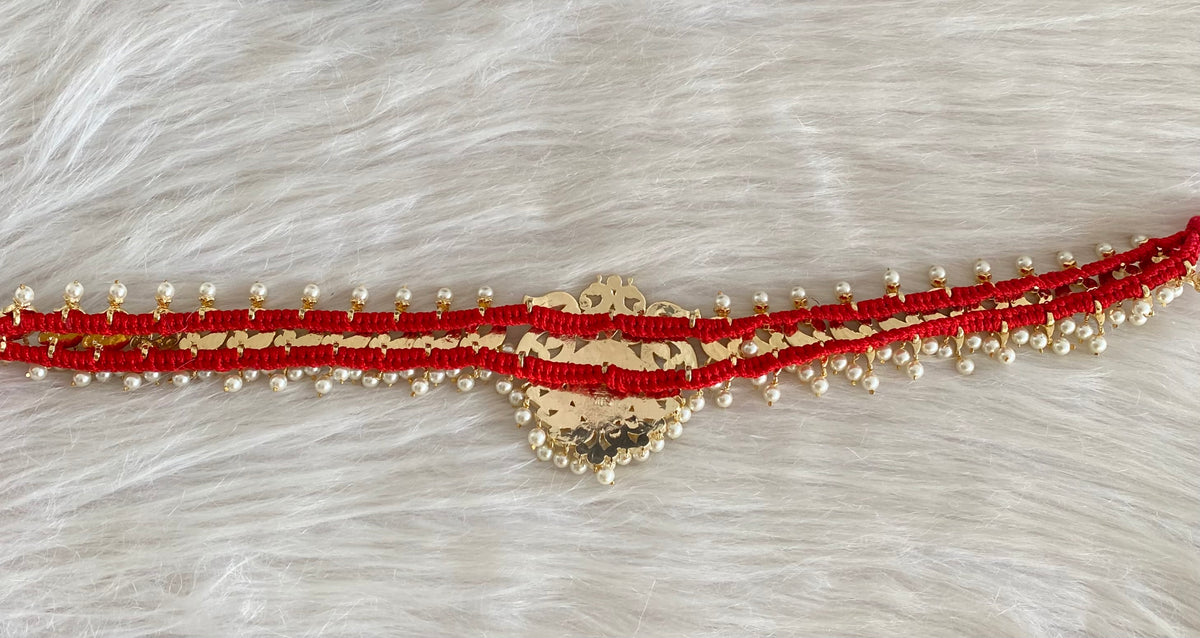 Gold tone precious kemp-green-white pearl peacock waist band dj-54691