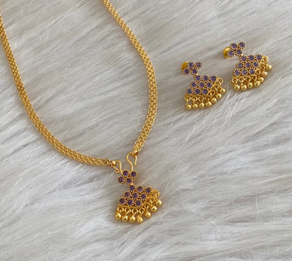 Gold tone 18 inches chain with purple stone pathakkam pendant set dj-54909