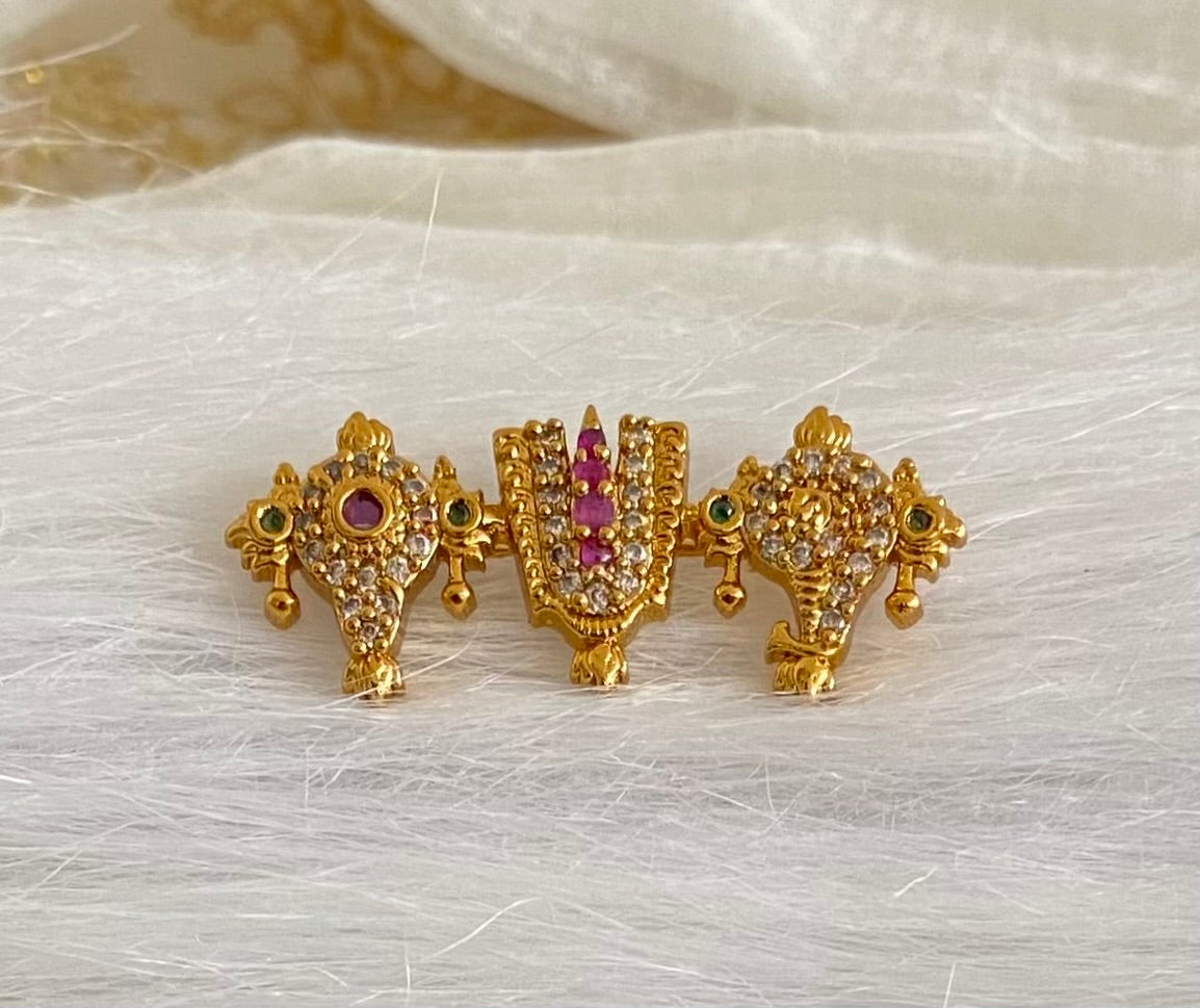 Antique gold tone shanku-chakra-nama saree pin dj-53662
