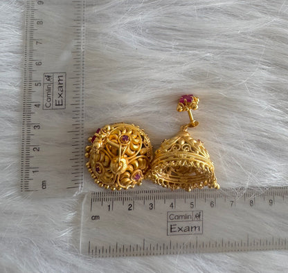 Gold tone pink Kerala style flower jhumkka dj-51356