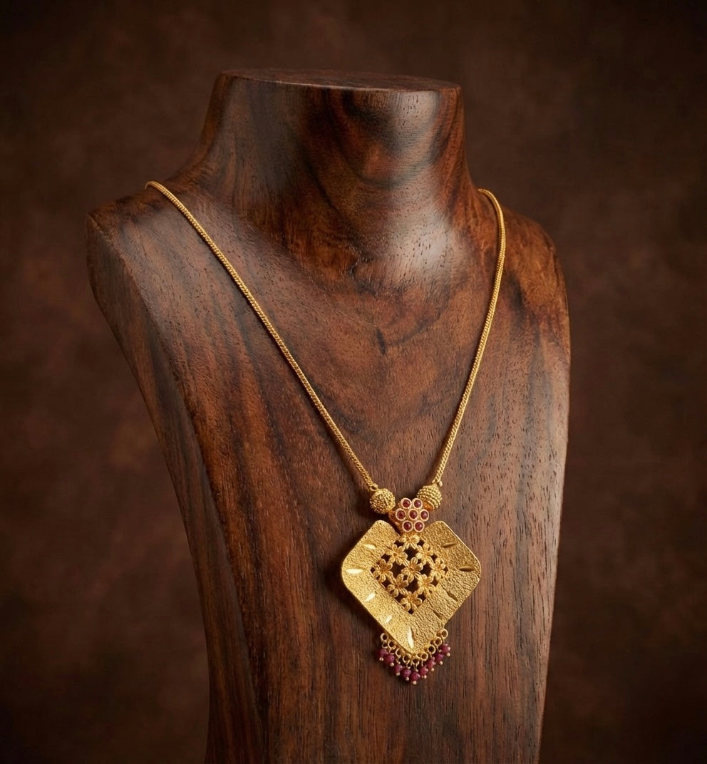 Gold tone pink stone flower kodi necklace dj-51683