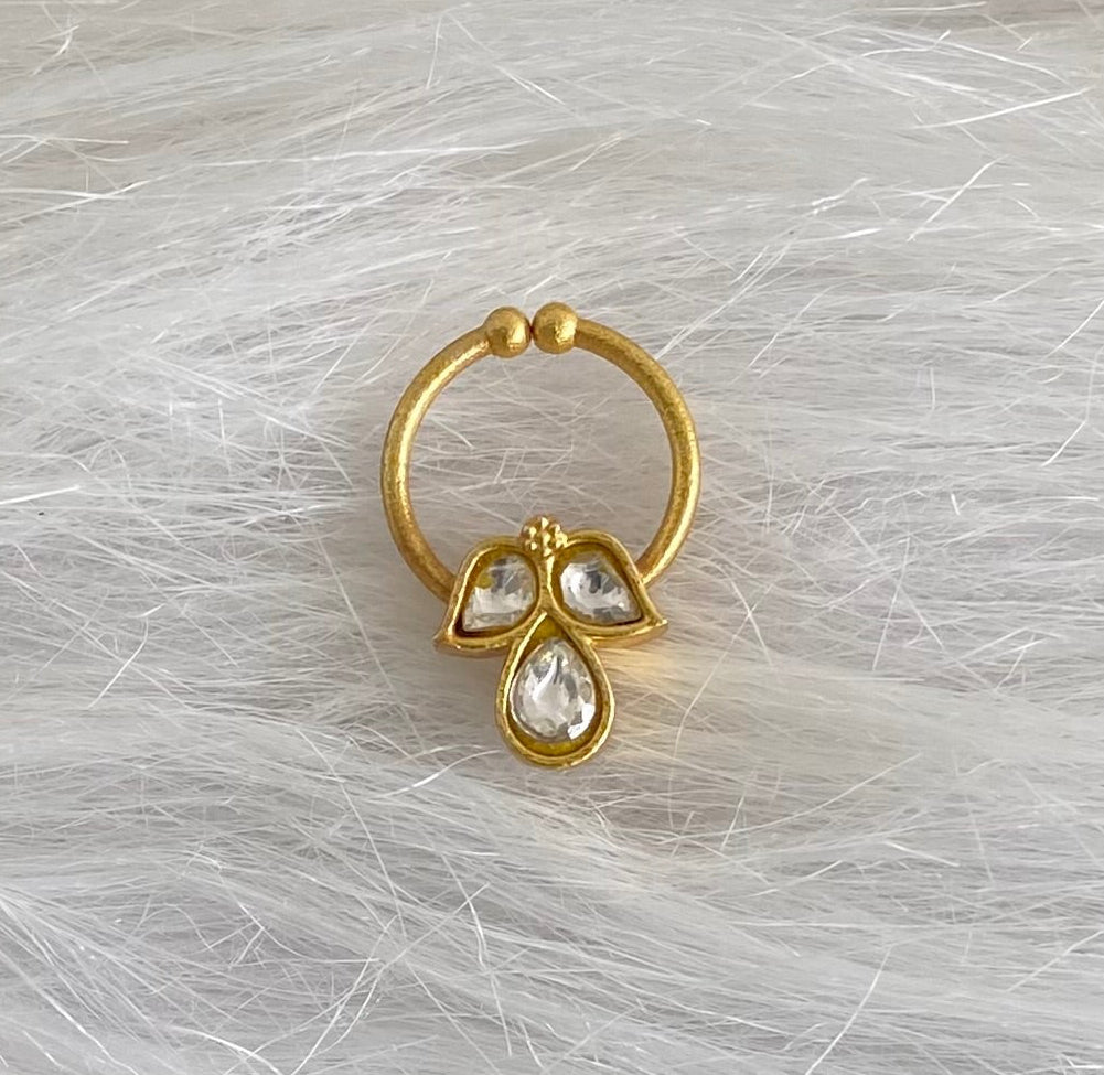Gold tone kundan jadau white stone nose pin/bulakku dj-53772