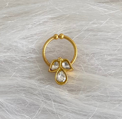 Gold tone kundan jadau white stone nose pin/bulakku dj-53772