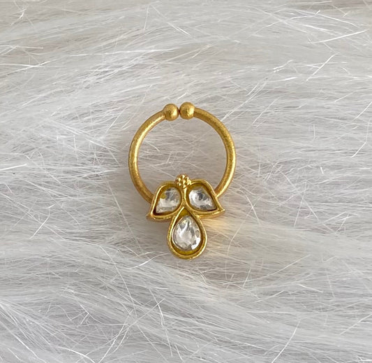 Gold tone kundan jadau white stone nose pin/bulakku dj-53772