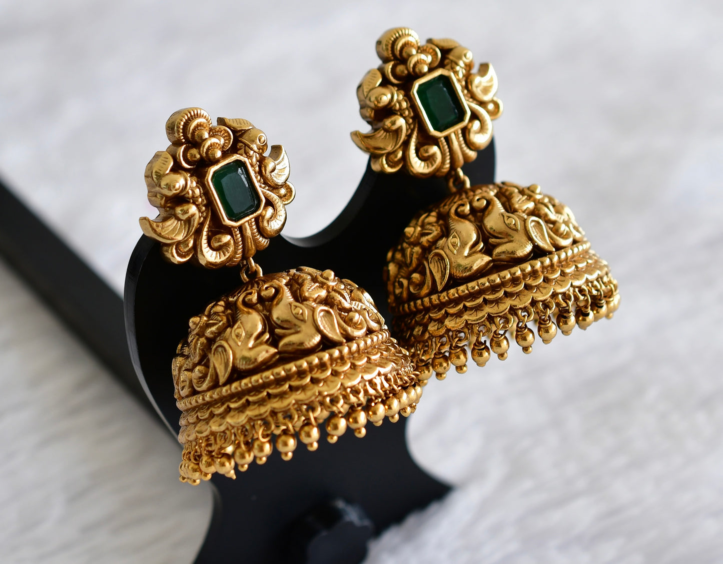 Antique gold tone green Nakshi huge elephant jhumkka dj-51878