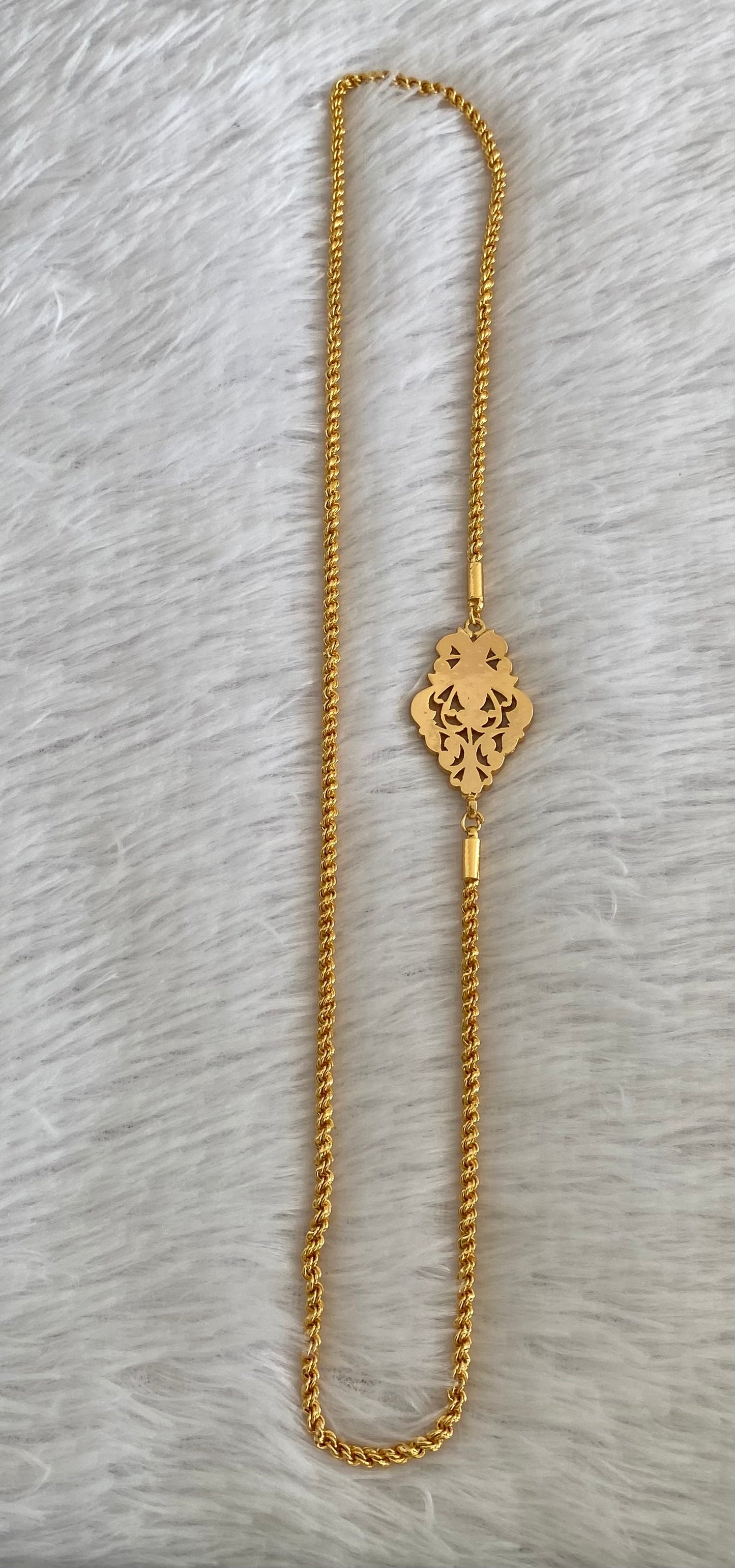 Gold tone ad white-ruby-green stone mugappu chain dj-53608