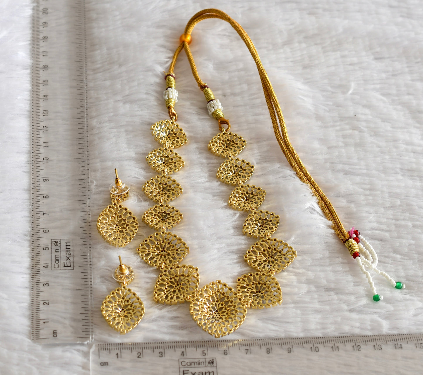 Two tone white stone necklace set dj-51979
