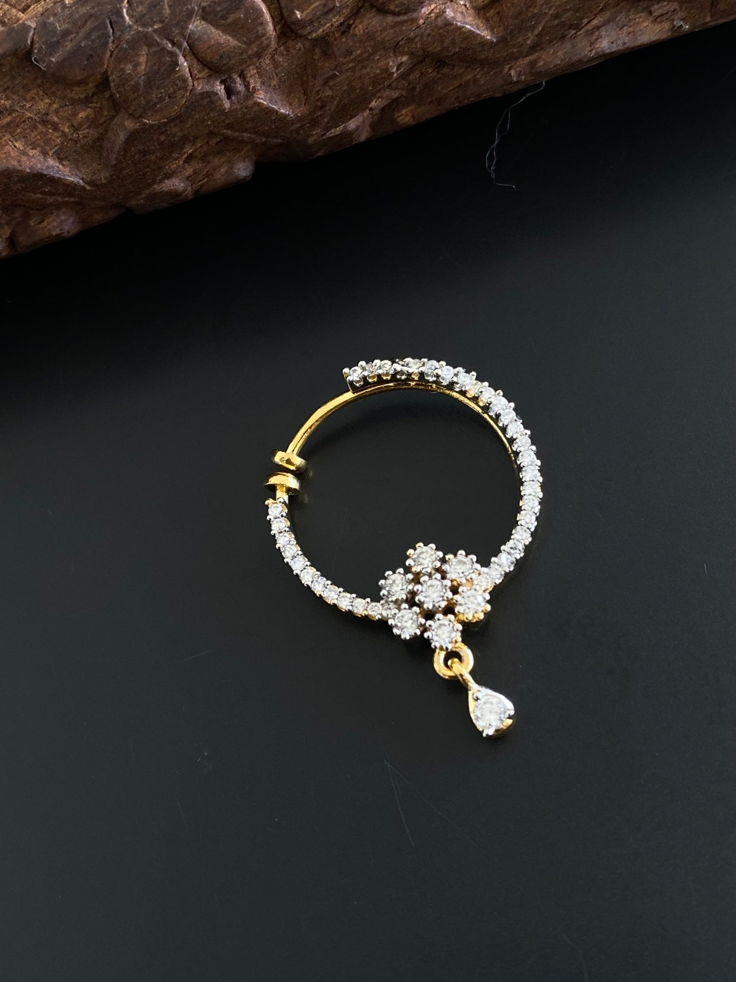 Two tone cz white nose pin dj-53827