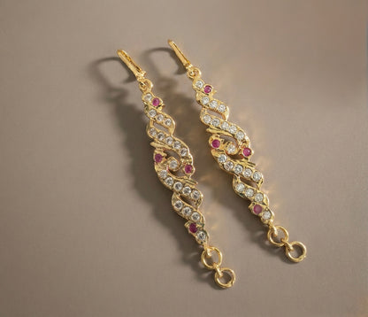 Gold tone AD pink white peacock maatal/ear side chain dj-52050