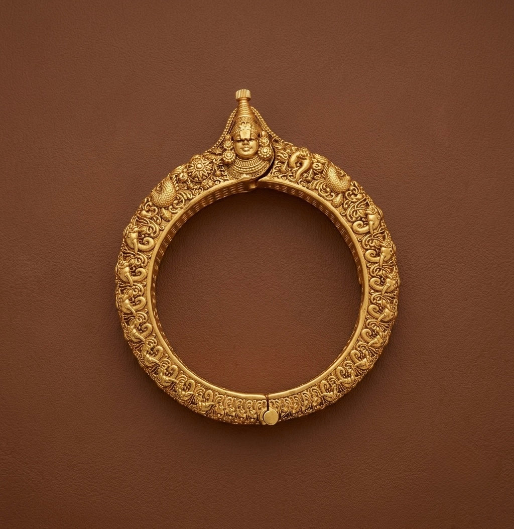Antique gold tone pink stone shri  thirumal screw type kada(2.8) dj-54705