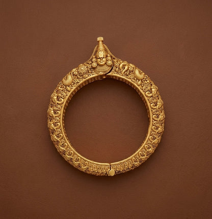 Antique gold tone pink stone shri  thirumal screw type kada(2.8) dj-54705