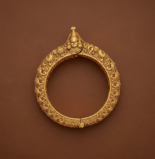Antique gold tone pink stone shri  thirumal screw type kada(2.8) dj-54705