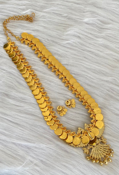 Antique gold tone kundan jadau Gandaberunda lakshmi coin peacock haar set dj-54197