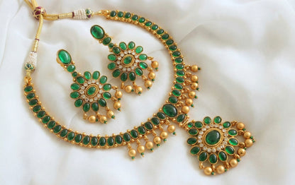 Matte finish green flower necklace set DJ28066