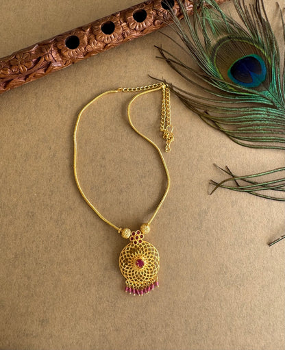 Gold tone pink stone flower kodi necklace dj-51684