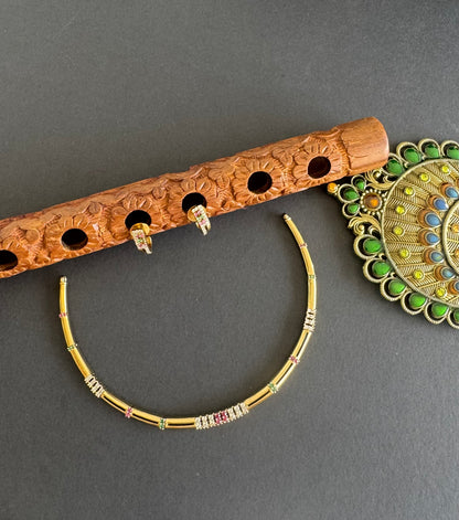 Antique gold tone cz ruby-green kanti necklace set dj-52079
