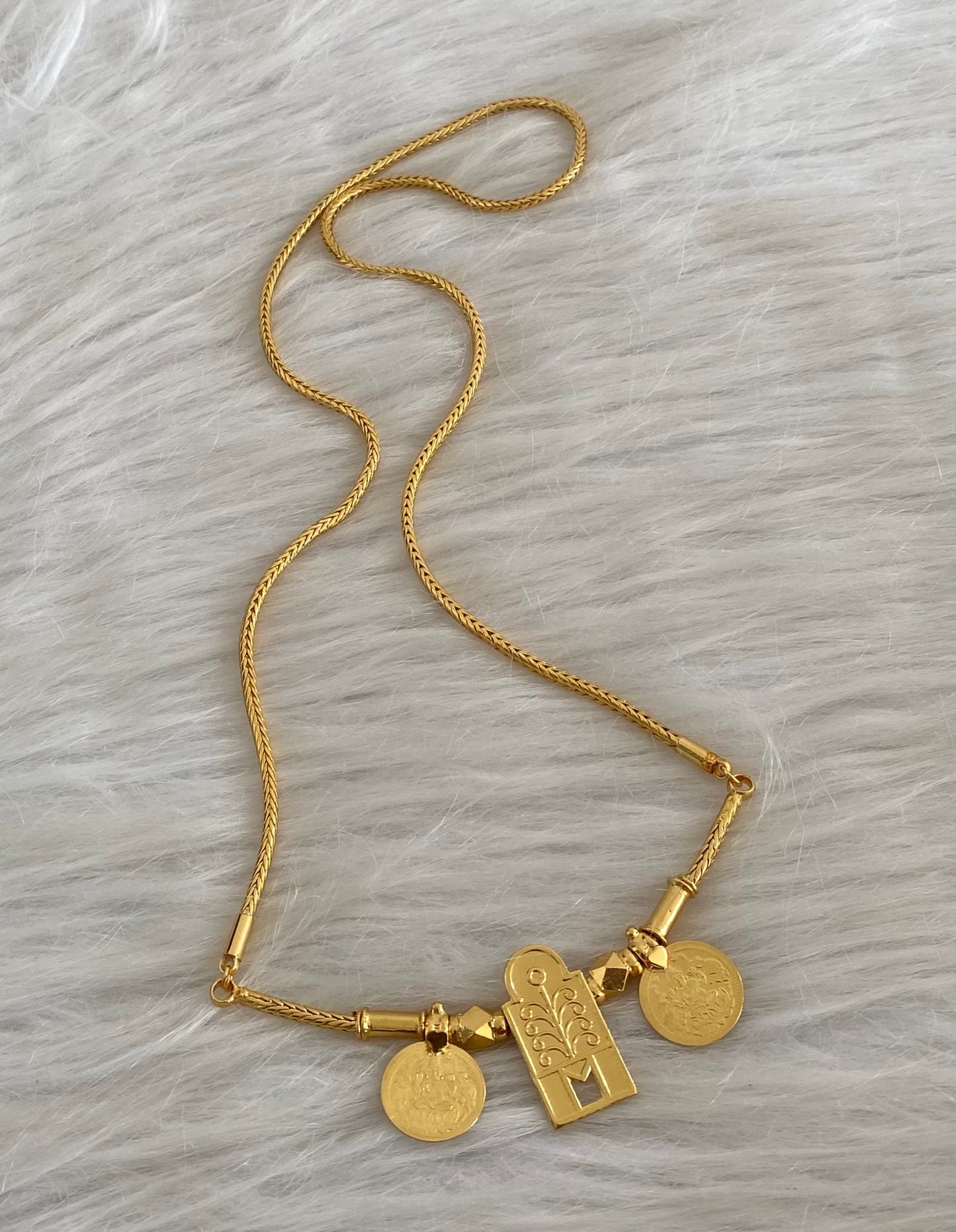 Gold tone 24 inches chain lakshmi coin thulasi mangalyam dj-54554