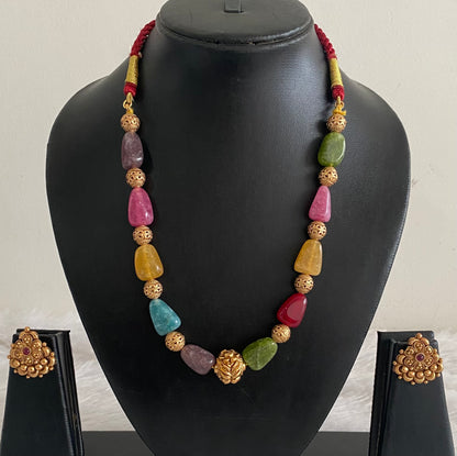 Antique gold tone multicolour beaded necklace set dj-54948