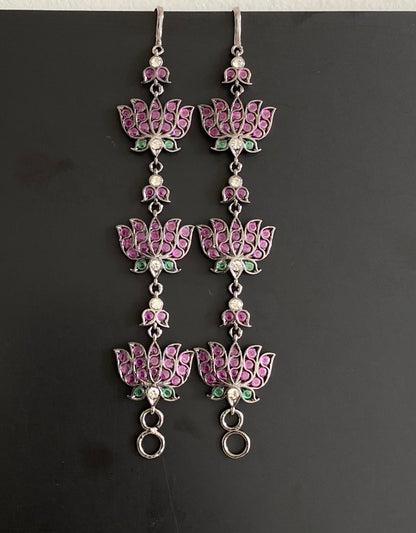 Black finish precious kemp-green-white lotus ear side chain dj-54689