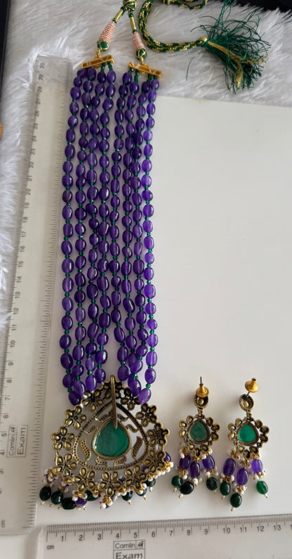 Antique victorian finish purple-green beaded kundan haar Set Dj-51464