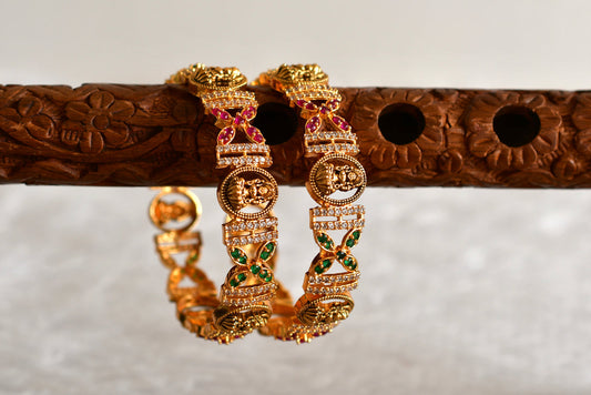 Antique gold tone ruby-green-white lakshmi bangles(2.4) dj-52611
