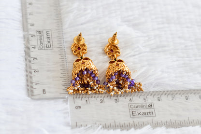 Antique gold tone ruby-green purple beaded elephant jhumkka dj-52161