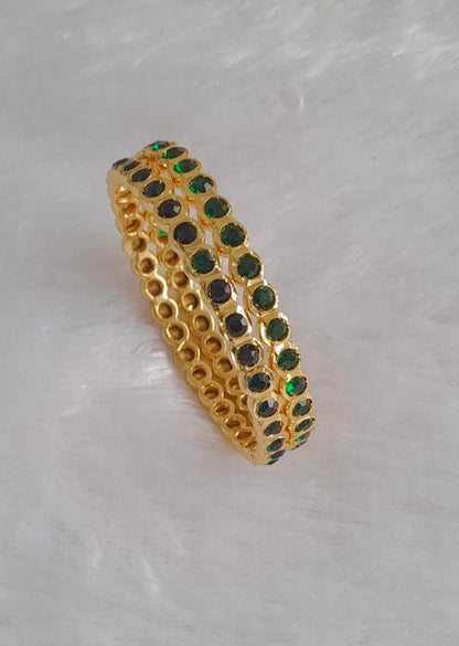 Gold tone dark green stone south indian style bangles(2.10) dj-49690