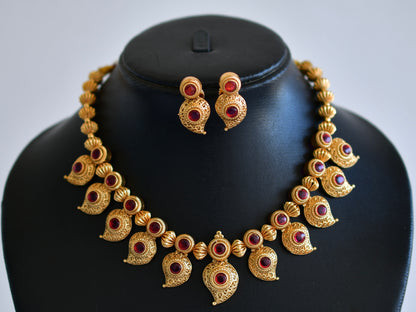 Antique gold tone kemp nakshi mango necklace set dj-52736