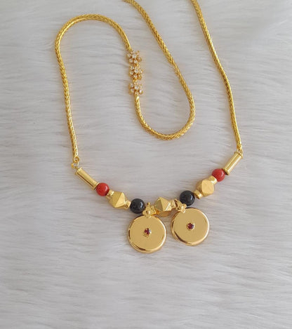 Gold tone coral-black bead bottu mangalyam with white mugappu chain dj-43351