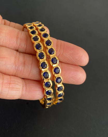 Gold tone South Indian style dark blue bangles(2.6) dj-51059