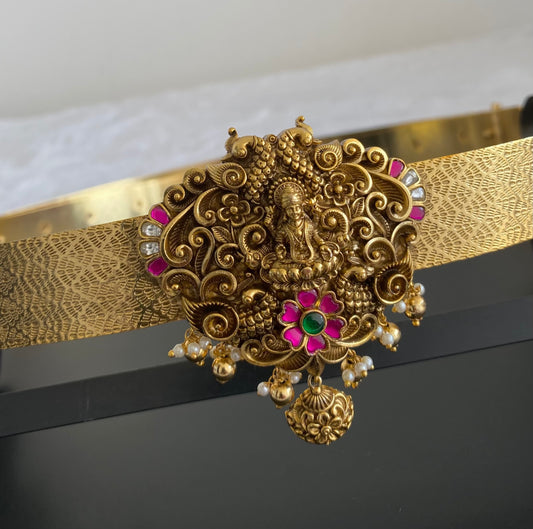 Matte finish pink-green-white kundan jadau lakshmi peacock waist belt dj-53471