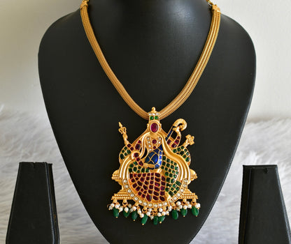Matte finish kemp-green-blue big Saraswathi pendant necklace dj-51814