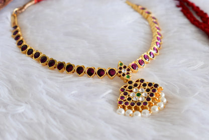 Gold tone precious kemp-green pearl attigai/necklace dj-52252