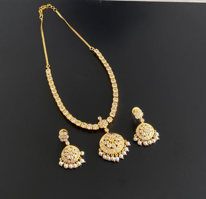 Gold tone Ad white stone South Indian attigai/necklace set dj-11436