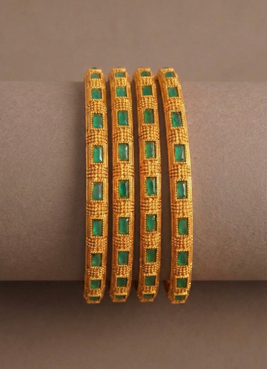Matte Finish Emerald Set of 4 Bangles (2.8) dj13006