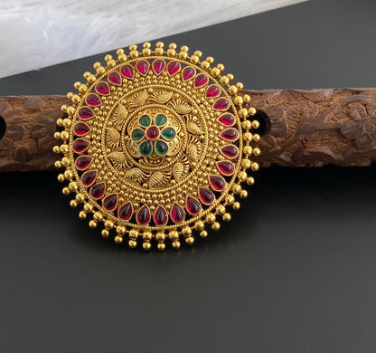 Antique gold tone kemp-green round hair jewel(rakodi)dj-53615