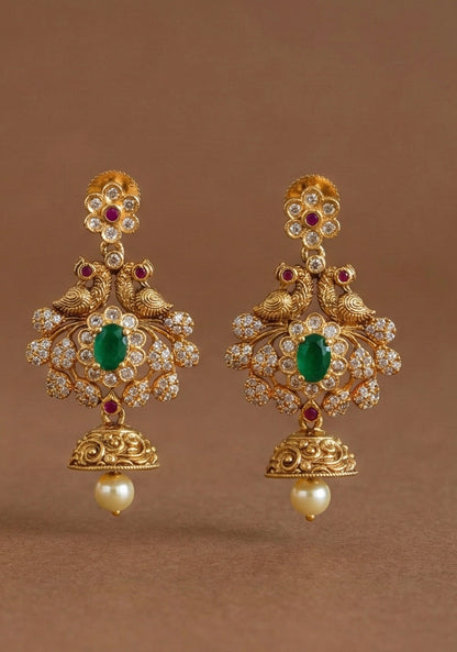 Matte finish pink-green-pearl peacock jhumkka dj-52562