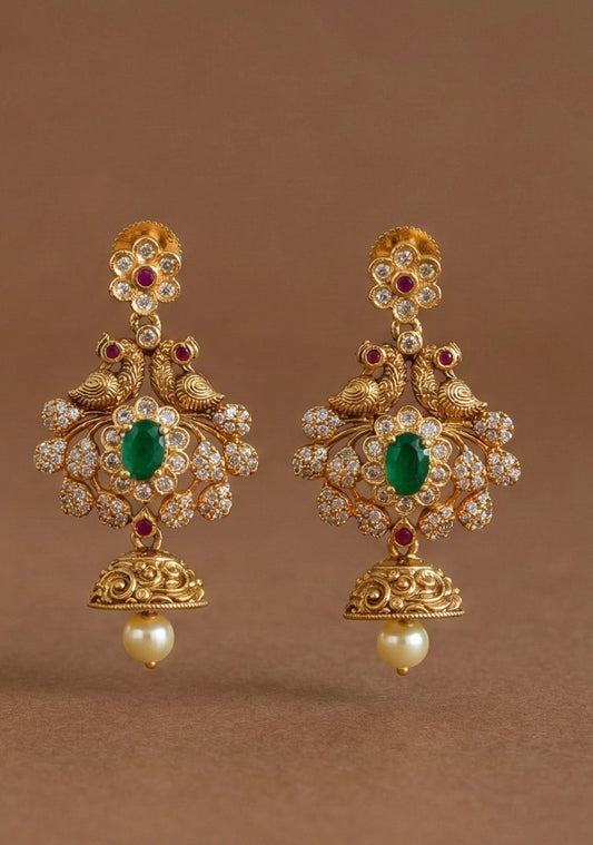 Matte finish pink-green-pearl peacock jhumkka dj-52562