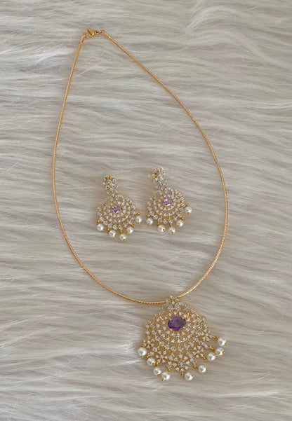 Two tone cz white-purple pearl pendant set with kanti necklace dj-54244