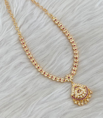 Gold tone south indian AD white-pink stone necklace dj-54921