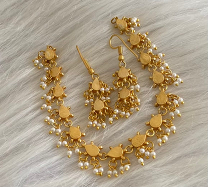 Antique gold tone blue kundan jadau pearl necklace set dj-54152