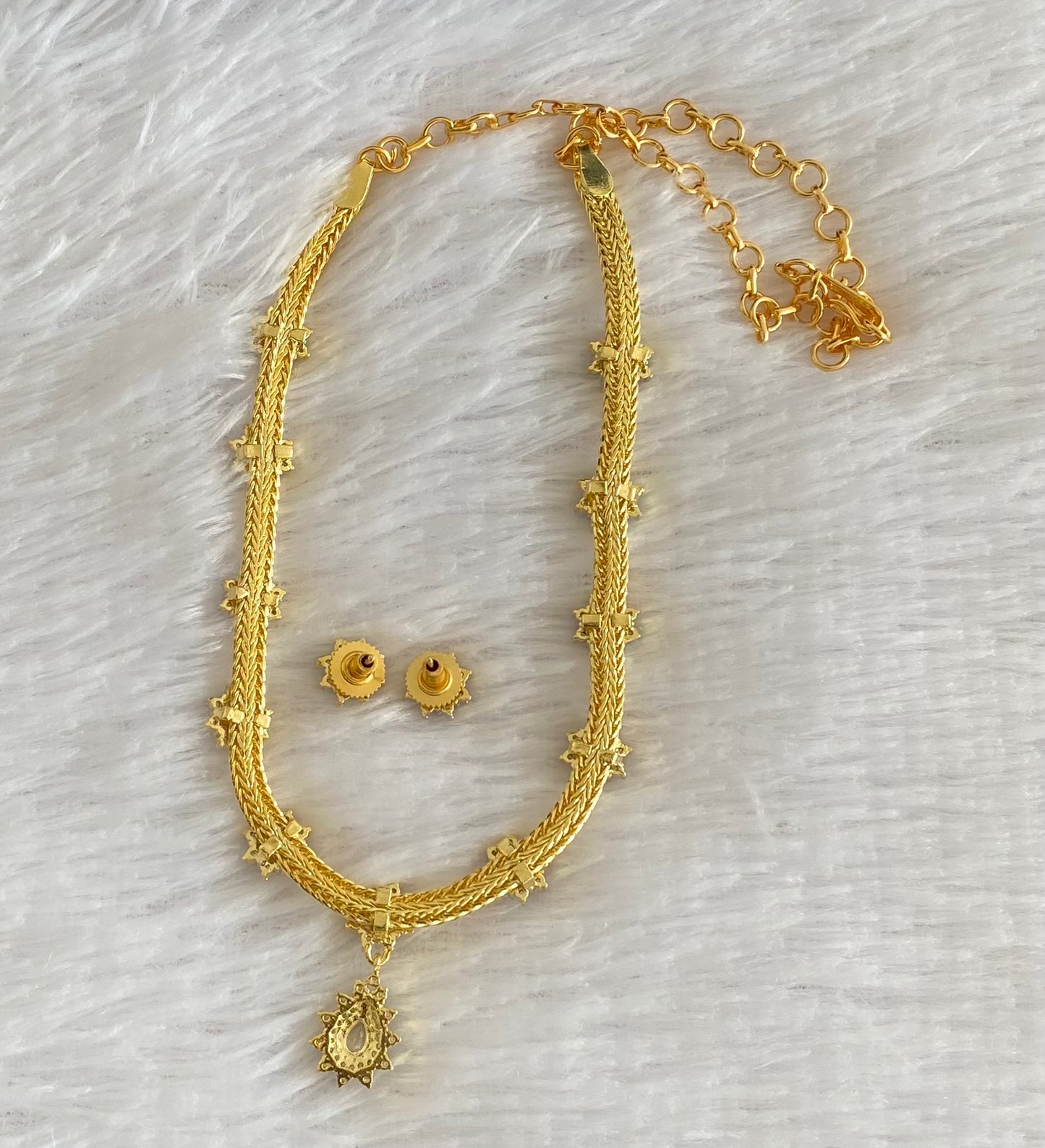 Gold tone cz diamond look flower necklace set dj-54036