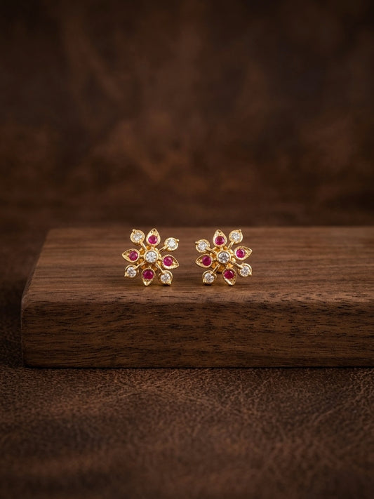 Gold tone AD pink-white flower stud/earrings dj-53281