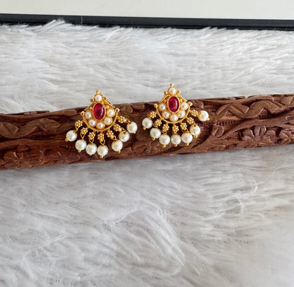 Gold tone pearl-pink beaded stud/earrings dj-51616