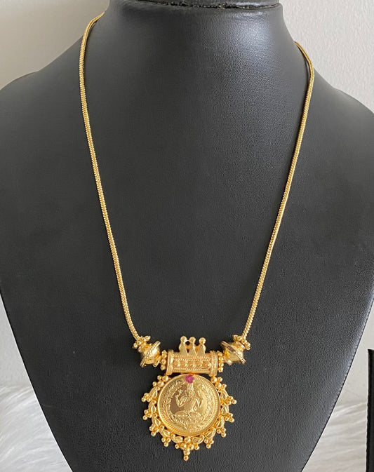 Gold tone pink stone lakshmi coin pendant necklace dj-54124