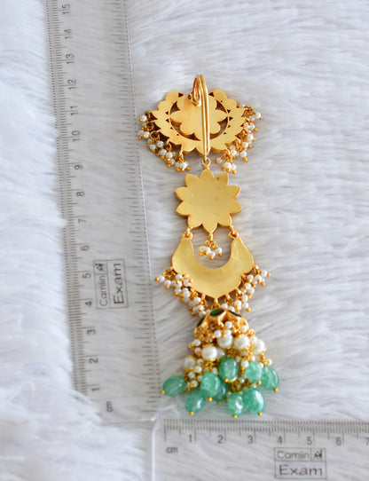 Gold tone pink-green kundan jadau flower hair jewel dj-52378